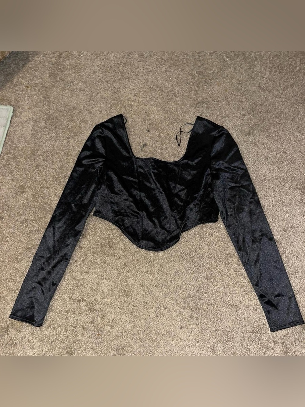 H&M Black Long-Sleeve Satin-Look Corset Crop Top